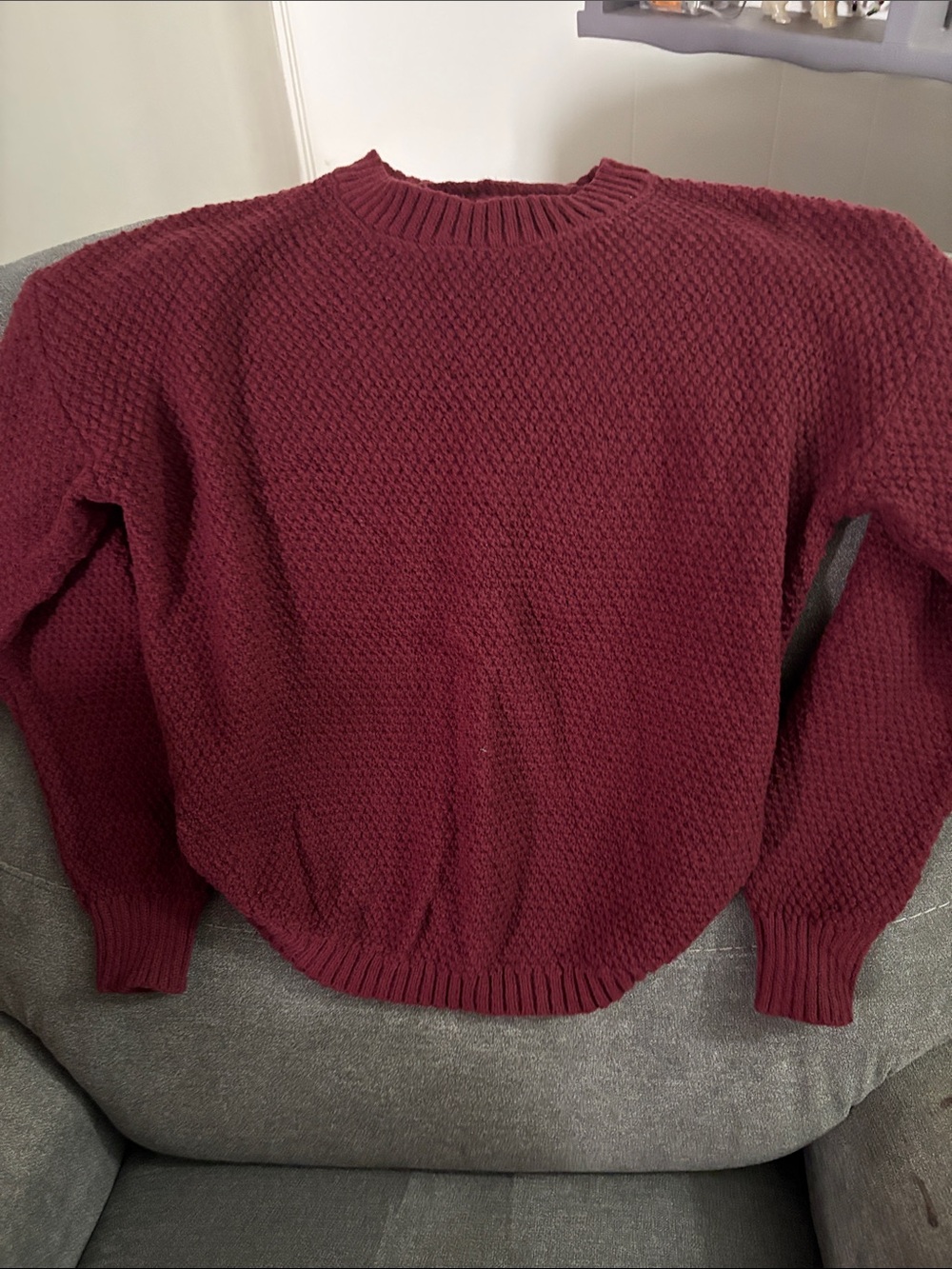 SHEIN Textured Crewneck Sweater in Wine